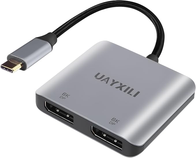 USB C to Dual DisplayPort Adapter 8K@60HzDP Splitter 1 in 2 Out Extended Display for Windows Type-C to 2 DP MST Hub for Dual Monitors Compatible with XPS 13/15 Lenovo Chromebook HP etc