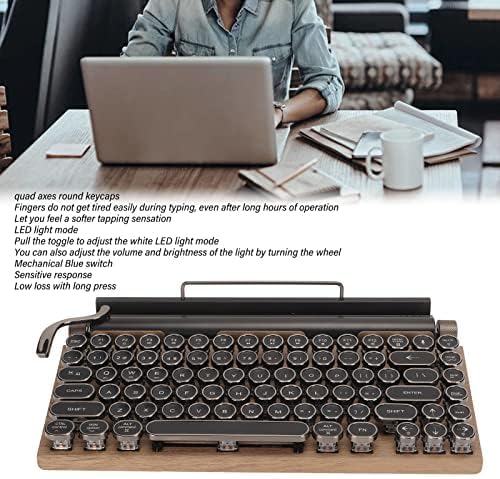 Jiawu Mechanical Gaming Keyboard Typewriter Retro Punk Gaming Keyboard Bluetooth Keyboard with Metal Round Keycap &amp Backlit 83 Keys Blue Switch Electric Typewriter (Wood