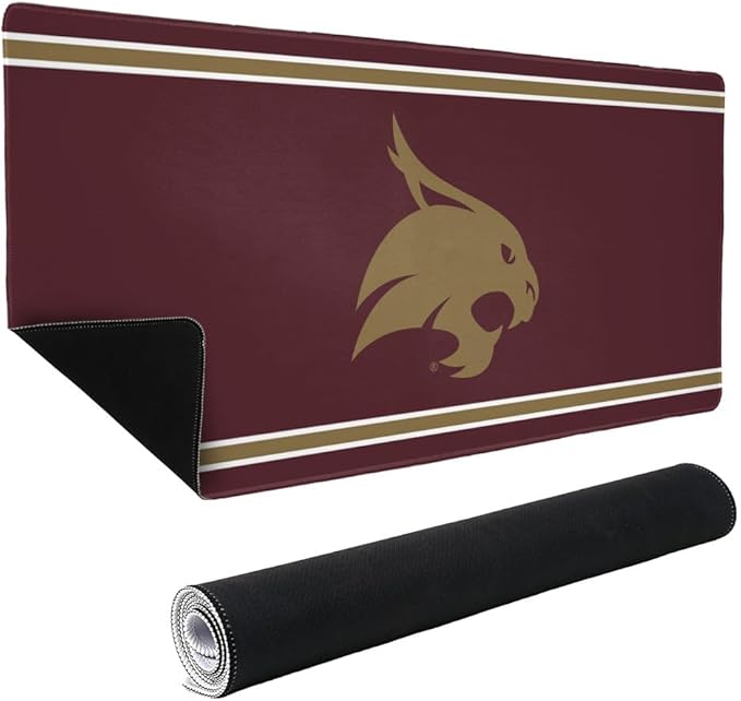 Texas State University Bobcats Primary Logo Stripes Large Gaming Mouse Pad Desk Mat with Stitched Edges Non-Slip Base for Gamer Home and Office 31.5 x 15.7
