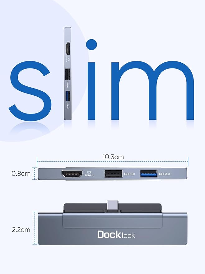 iPad Pro USB C Hub Multiport Adapter - Dockteck USBC Hub 5 in 1 with 100W PD 4K 60Hz HDMI Audio USB 3.0 USB C Dock with Magnetic Grip for iPad Pro 12.9 2021 2020 2018 iPad Air iPad mini 6