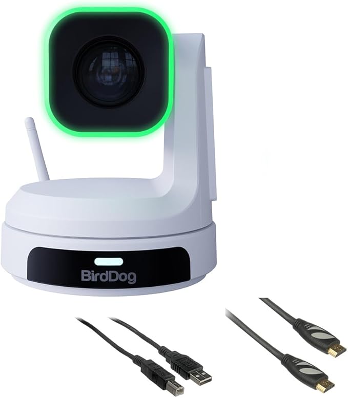 BirdDog X1 Full HD NDI|HX3 20x Zoom PTZ Camera - White Bundle with 6' HDMI Cable and 6ft USB 2.0 Cable