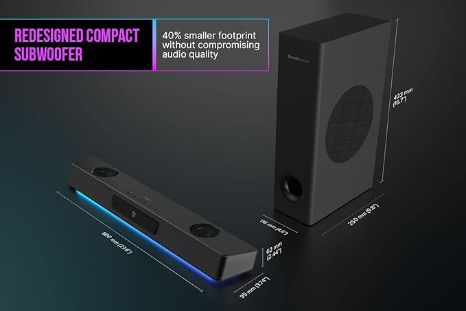 Creative Sound Blaster Katana V2X 5.1 Multi-Channel Gaming Soundbar with Compact Subwoofer 180W Peak Power ft Tri-Amplified 5-Driver Design Super X-Fi Technology and RGB Lighting