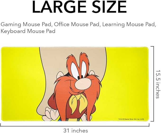 Looney Tunes Yosemite Sam Large Gaming Mouse Pad Desk Mat with Stitched Edges Non-Slip Base for Gamer Home and Office 31.5 x 15.7