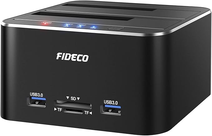 FIDECO Hard Drive Docking Station USB 3.0 Aluminum Hard Drive Docking Stations 2.5/3.5 SATA HDD SSD TF Card Reader and SD Card Reader Offline Clone Support