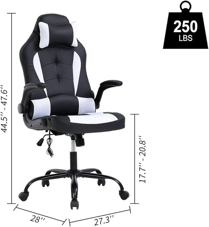 Racing Office Gaming Chair - High Back Executive Computer Desk Chair with Headrest Massage Lumbar Support - Black