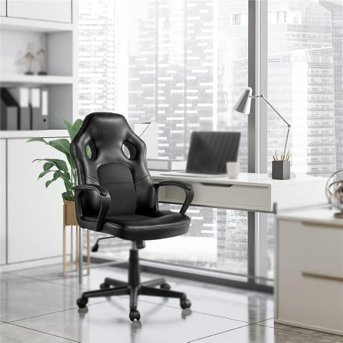 Office Chair Gaming Chair Computer Chair Adjustable Swivel Artificial Leather Gaming Chair Black