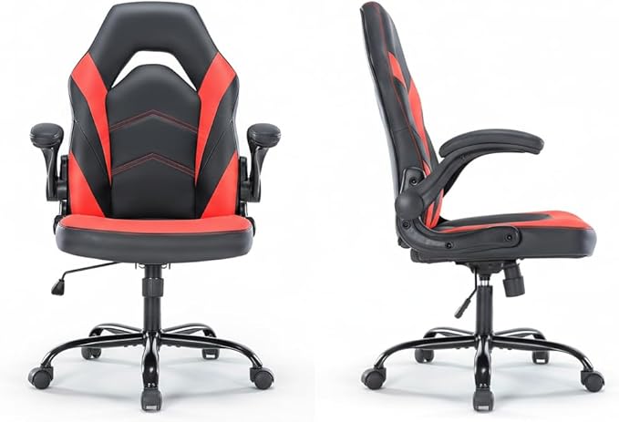 Ergonomic Gaming Chair with Lumbar Support Black and Blue Leather Swivel Computer Chair (RED and Black)
