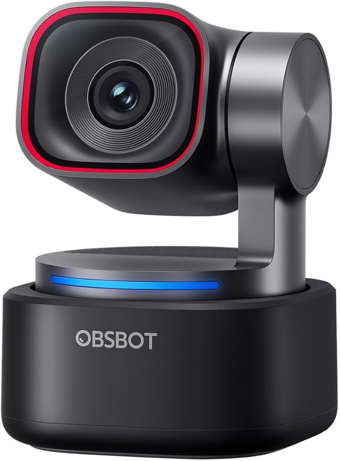 OBSBOT Tiny 3 AI-Powered Spatial Audio 4K Webcam AI Tracking PTZ Camera with 1/1.28 Sensor Tri-Mic Voice &amp Gesture Control 120FPS HDR Web Cam for PC Laptop Streaming Meeting Switch 2 e