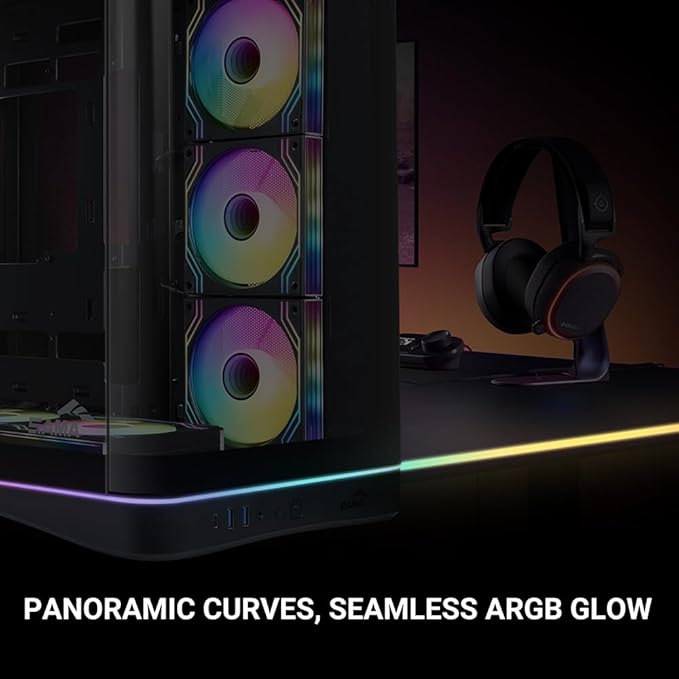SAMA V62 Mid-Tower PC Case 7x120mm Pre-Installed ARGB PWM Fans 4mm Tempered Glass USB 3.1 Type-C &amp USB 3.0 Ports 7 Slots Support ATX/MATX/ITX (Back-Connect Compatible) Black