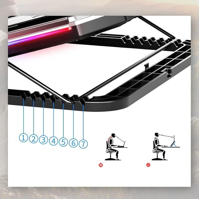 Laptop Cooling Pad RGB Notebook Cooler Laptop Fan Stand Adjustable Height with 6 Quiet Fans and Phone Holder Computer Chill Mat for 18 Inch Laptops - LED Light