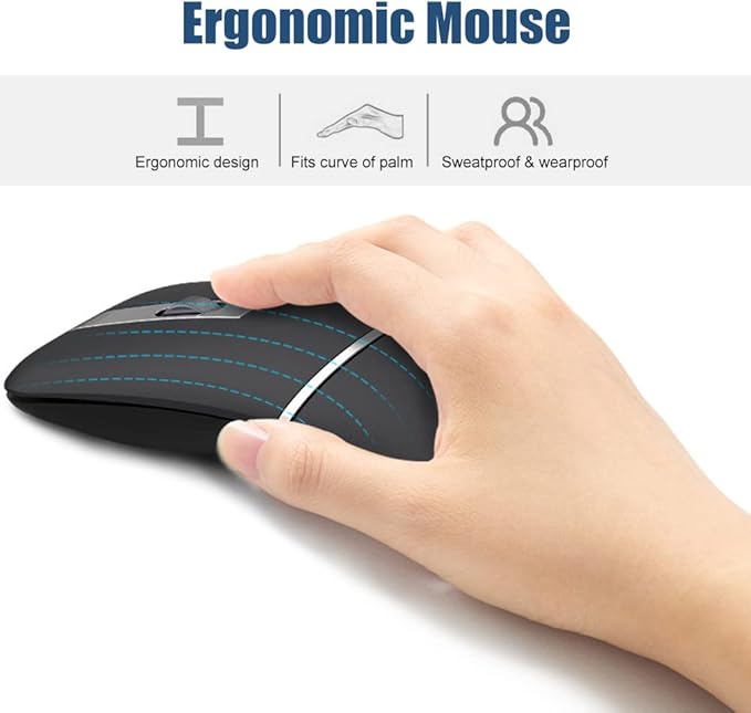 Foldable Arc Wireless Mouse Silent Click Bluetooth 5.0 and 2.4GHz Dual Modes Portable Curved Mouse for Home Office Travel
