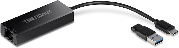 TRENDnet USB-C 3.1 to 2.5GBASE-T Ethernet Adapter TUC-ET2G NDAA &amp TAA Compliant Windows &amp Mac Compatible USB Type-C to USB-A Converter Included Up to 2.5Gbps Speeds Black