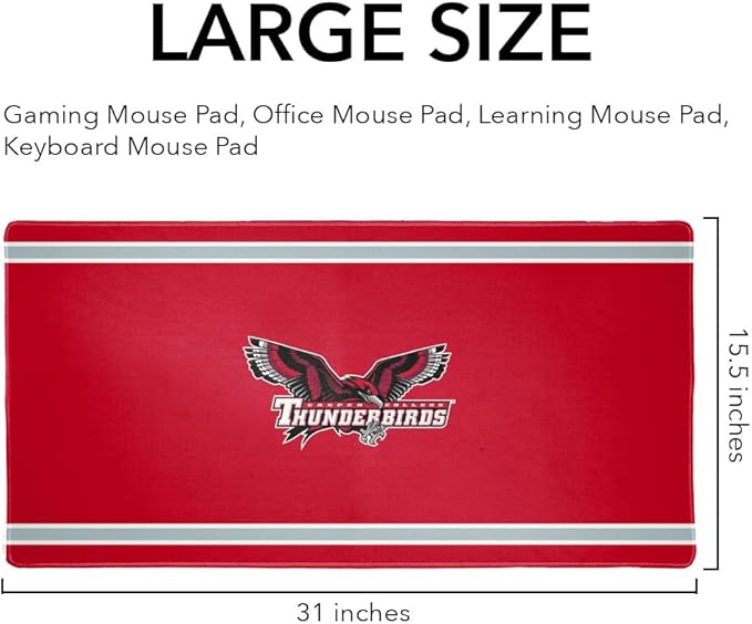 Casper College Thunderbirds Primary Logo Stripes Large Gaming Mouse Pad Desk Mat with Stitched Edges Non-Slip Base for Gamer Home and Office 31.5 x 15.7