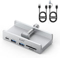 EJAY 5Ports USB3.0 HUB Alu Splitter Desktop Docking with Card Reader for Desk/Monitor Clipping with Extra Power Supply Port59inches Data &amp 39inches Power Cable-5Gbps(Silver)