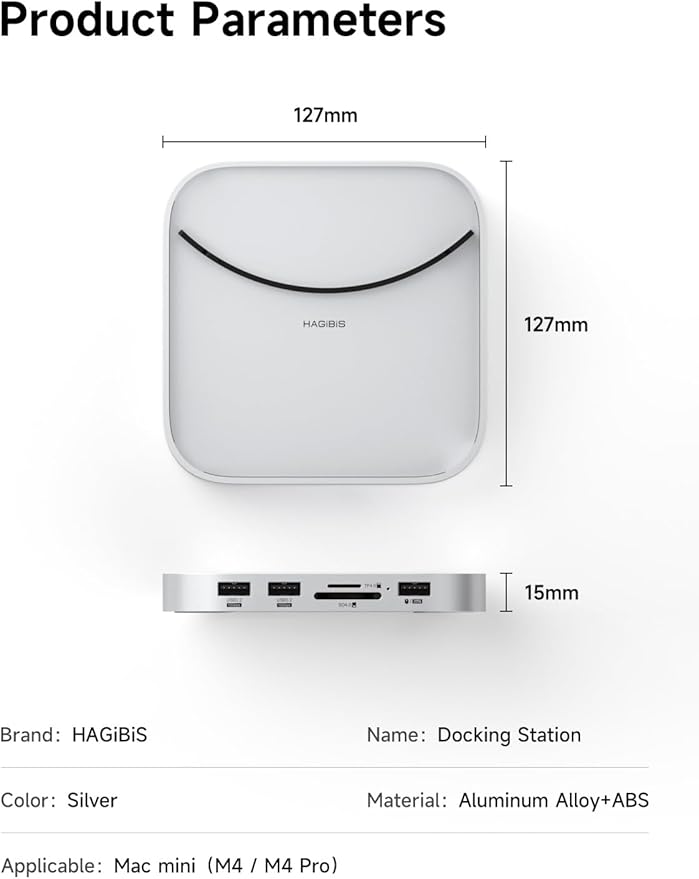 Hagibis Mac mini M4 Hub with M.2 SSD Enclosure &amp Dustproof Stand USB-C Docking Station with M.2 NVMe SSD Case SD4.0 Micro SD 4.0 10Gbps USB3.2 for Mac mini M4 Pro (MC65)