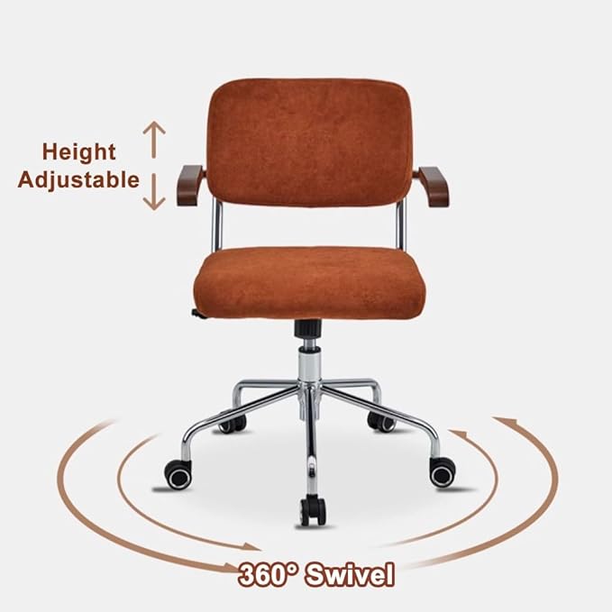 YCKEGEW Soft Desk Chair with Padded Seat and ArmrestErgonomic Task Chair with Back SupportAdjustable Height Computer Swivel Chair Sturdy Base(Orange)