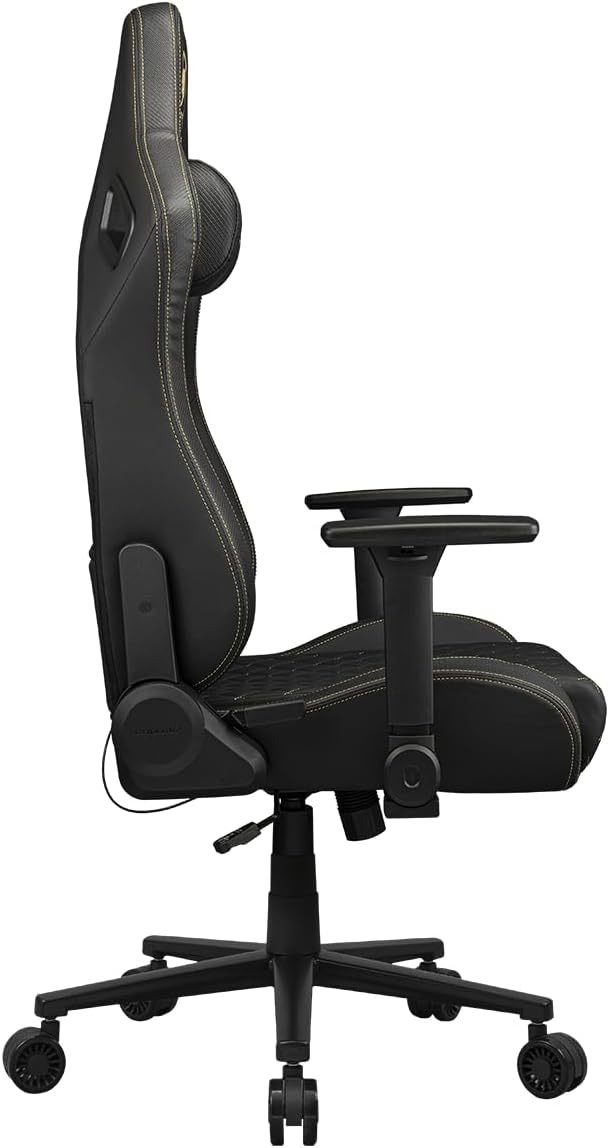 Cougar Defensor Ergonomic Office/Gaming Chair Adjustable Height and Tilt 155º Recline 4D Folding Armrests Durable Hyper-Dura Leatherette Upholstery 120 kg Capacity – Gold