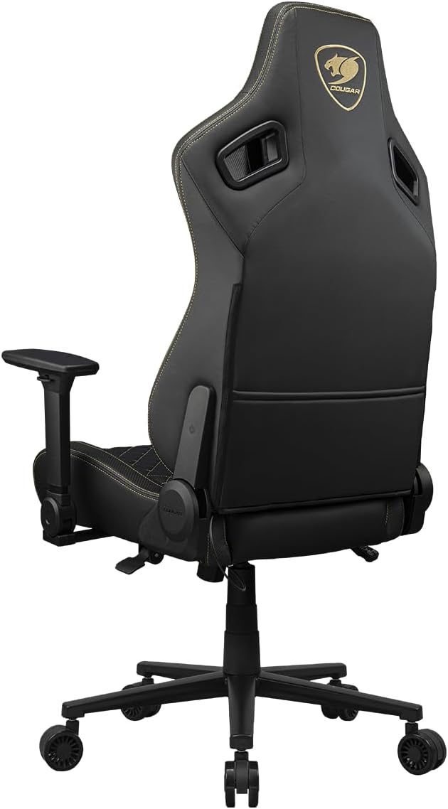Cougar Defensor Ergonomic Office/Gaming Chair Adjustable Height and Tilt 155º Recline 4D Folding Armrests Durable Hyper-Dura Leatherette Upholstery 120 kg Capacity – Gold