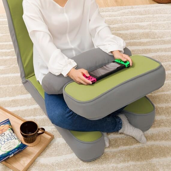 Nitori 5688881 Gaming Chair 2 Yellow Green Width 19.3 x Depth 34.6 x Height 28.0 inches (49 x 88 x 71 cm)