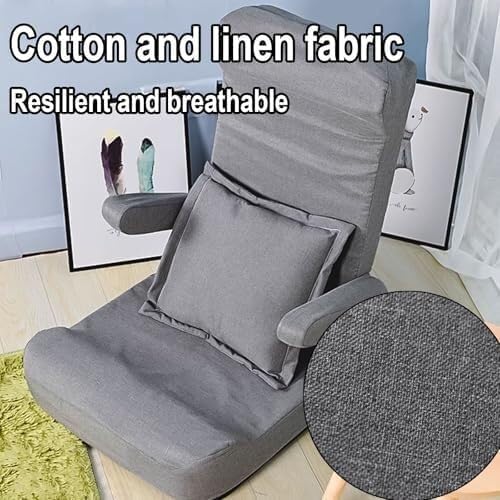 ELEFOCUS Floor Chair with Backrest Floor Sofa 42 Angle Adjustable Filled with High-Density Sponge No Assembly Required(Grau)