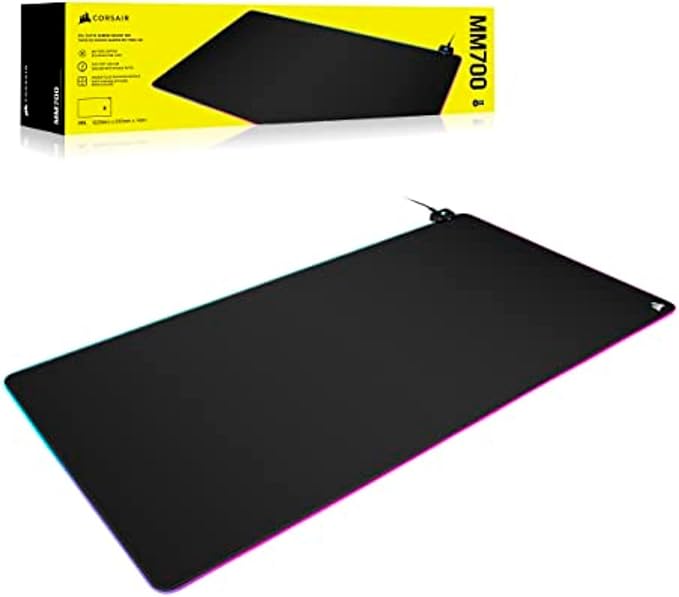 Corsair MM700 RGB Extended 3XL Cloth Gaming Mouse Pad/Desk Mat - Massive 1220mm x 610mm (48” x 24”) Cloth Surface 360° Three-Zone RGB Lighting Two USB Ports - Black