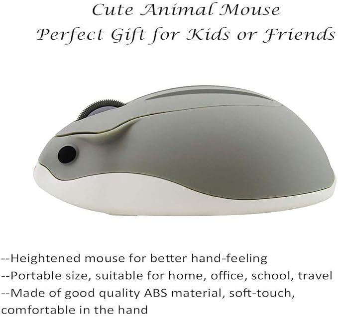 CHUYI 1 Pack Cute Hamster Shaped Wireless Optical Mouse Grey Color and 1 Pack Panda Shape Wired Mouse for Computer Laptop