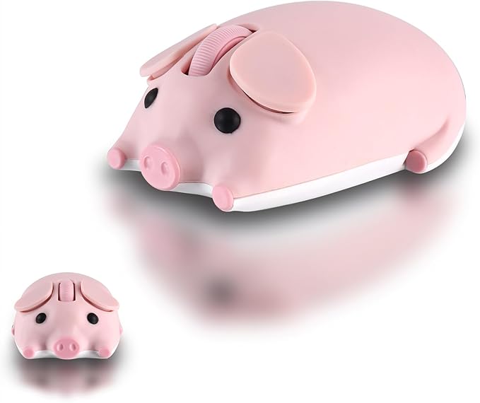 elec Space Cute Pig Design Wireless Mouse Dual Mode Bluetooth &amp USB Mouse Silent Operation Ergonomic Perfect for Laptops &amp PCs Ideal Gift for Animal Lovers and Family (Pink)
