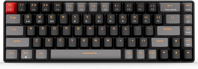 Qisan Mechanical Gaming Keyboard Dual Mode 2.4G/BT Wireless 60% Mini Design Brown Switch US Layout 68 Keys Computer Keyboard Gaming Pc Wireless Gaming Keyboard