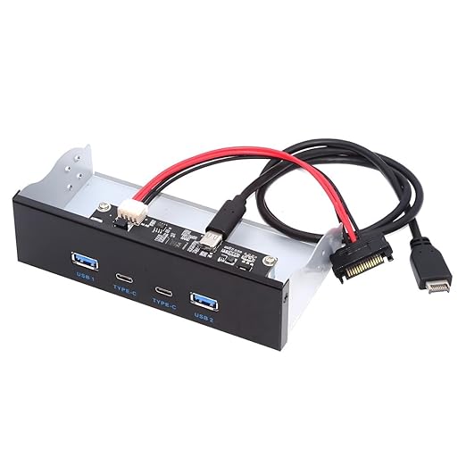 ChenYang 4 Ports USB 3.1 Type E Front Panel Header to 2 USB 3.0 ＆ 2 USB C Hub Port Multiplier Adapter with SATA Power Cable for 5.25 Inch Optical Drive Bay Panel
