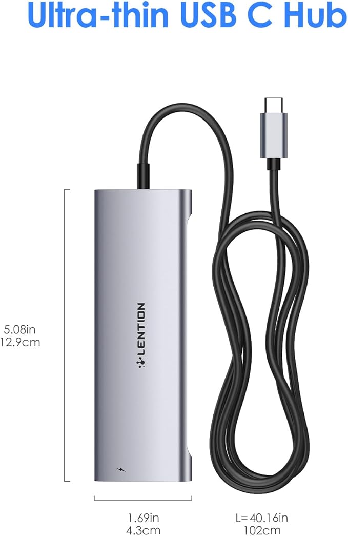LENTION 8-in-1 USB C Hub Docking Station with 3.3FT Long Cable 4K HDMI USB A&ampC SD/TF Card Reader Aux 100W PD Charging for MacBook Pro/Air Dell HP Chromebook Steam Deck (C37-1M Space Gr