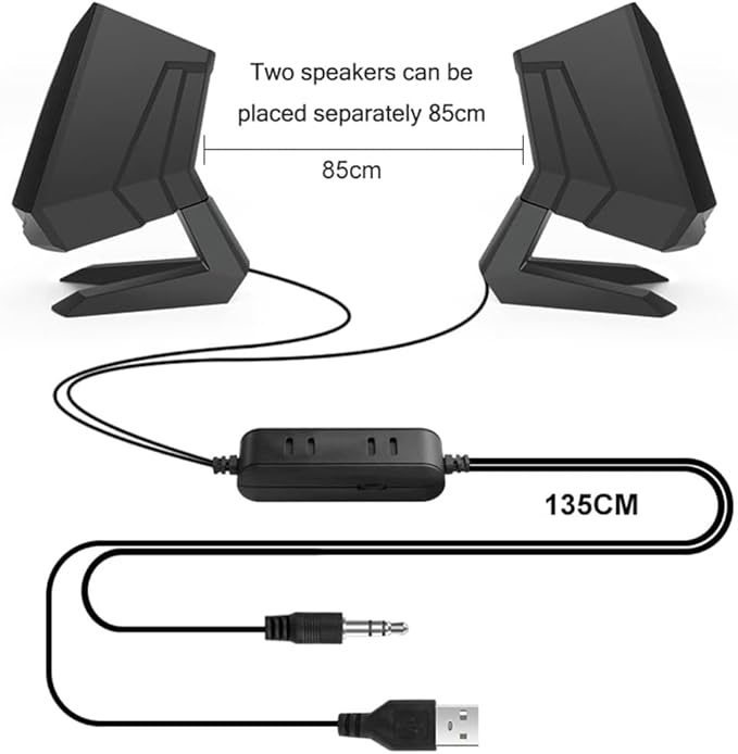Computer Speakers for Desktop 1 Pair Wired Computer Speakers USB AUX Bass Reinforcement PC Speaker for Laptop Desktop 6W 64mm Horn Audio Loudspeaker