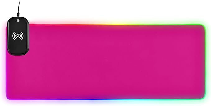 Bright Pink Mouse Pad Gaming Mousepad Non Slip Desk Mat Wireless Charging RGB Computer Mouse Pads Keyboard Pad Mats for Office Home Desktop 35.4 x 15.7 in