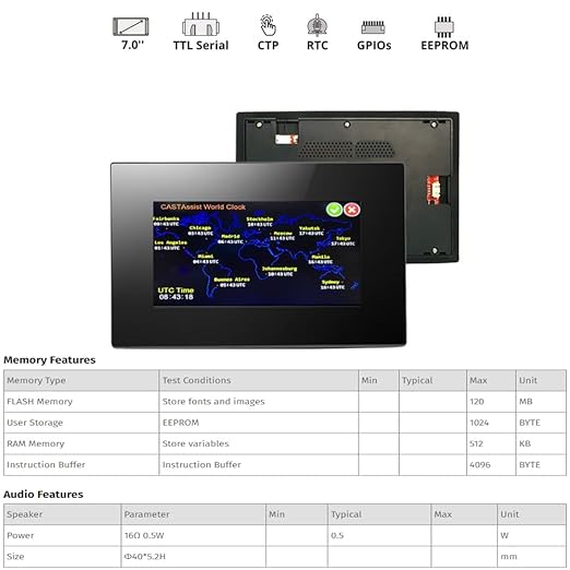 Nextion 7.0 LCD Module Touch Display Intelligent Series NX8048P070-011C-Y HMI IPS RGB 65K Capacitive Touchscreen Pannel with Enclosure