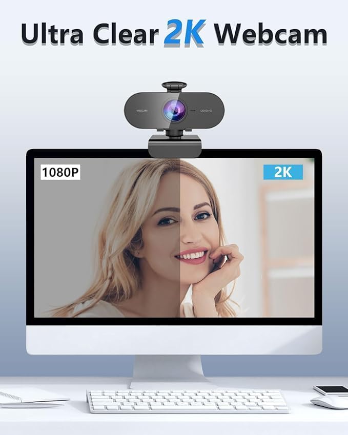 2K Webcam for pc with MicrophonePrivacy Cover Slider Streaming Web cam for Mac LaptopUSB External Computer Camera for DesktopBest Full Hd face cam for Video ConferenceGamingZoomTeams
