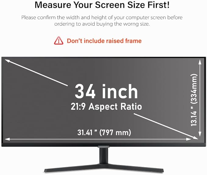 34 Inch Computer Privacy Screen Filter for 21:9 Ultra-Wide Aspect Ratio Widescreen Monitor - Anti Glare Blue Light Filter Screen Protector - Made in Korea