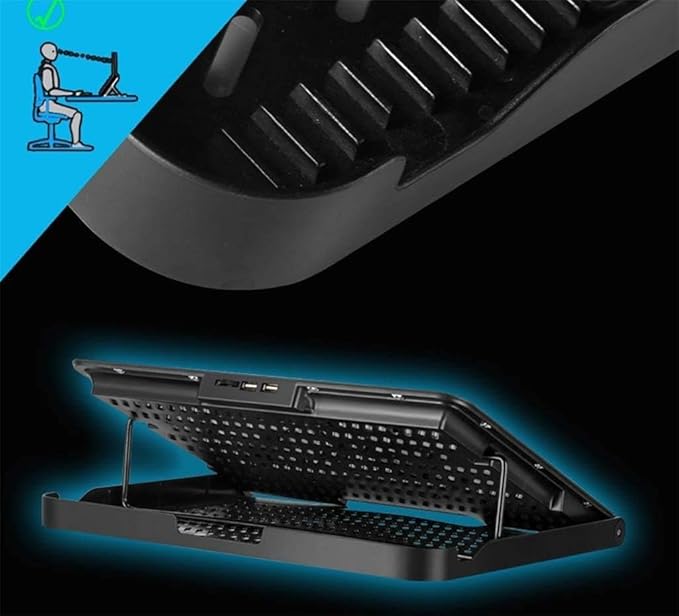 Laptop Cooling Pad Gaming 6Fans 15.6inch Laptop Cooler Stand Fan Adjustable Foldable Long StandBlack