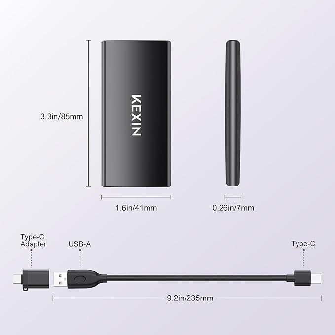 KEXIN 512GB External SSD Up to 500MB/s USB-C Portable SSD USB 3.1 External Solid State Drive 512G Type-C External Drive for Laptop Mac XboxPS4