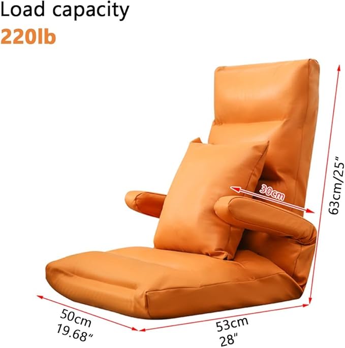 YCKEGEW Lounge Chair for Bedroom with Pillow Gaming Chair for KidsSingle Sofa Bed Arm Chair42 Positions AdjustableFloor Couch ReclinerMeditation Chair Padded Sleeper Bed (Color : Orange)