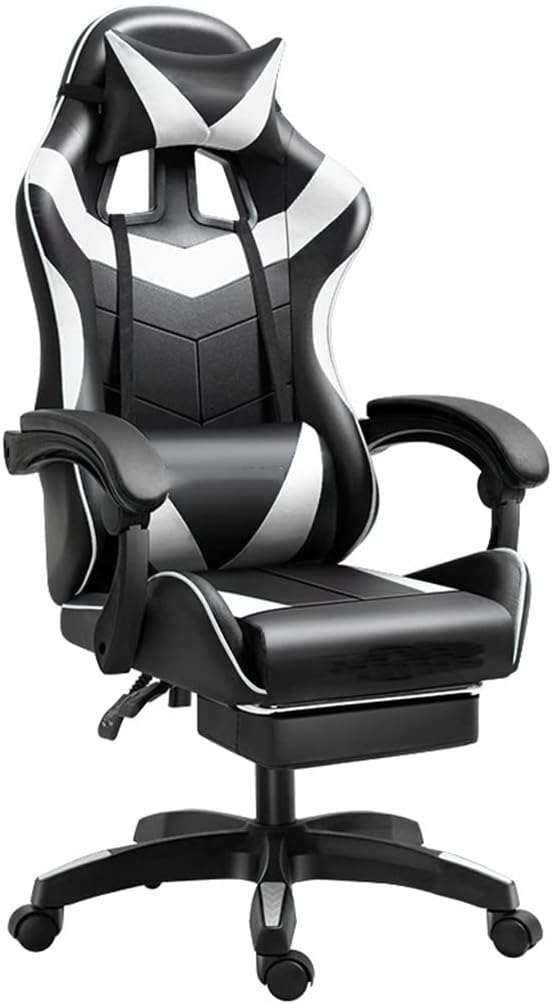 GIZNXBA Gaming Chair with Footrest Ergonomic Computer Chair Lumbar Support Backrest and Seat Height Adjustable Swivel Recliner Racing Office High-Back Game Chair (Color : /White)