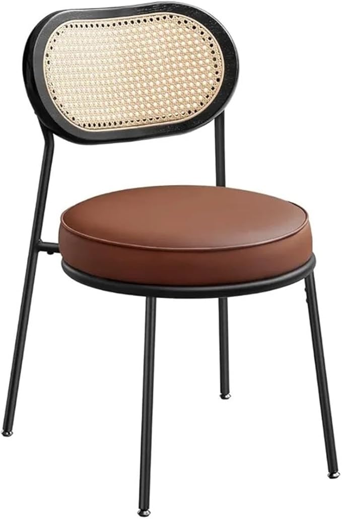 Adjustable Office Computer Chair with Armrest 1pcs Sleather Upholstered Rattan Backrest Decorative Dining Chair for Kitchen(Coffee Brown)