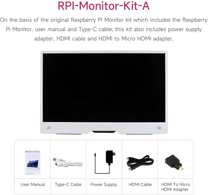 waveshare Pi Monitor Kit Comes with an Official Raspberry Pi 15.6inch Monitor 1920×1080 Resolution Standard HDMI Port IPS VESA Mounting Support Bundle with Accessories (6 Items)