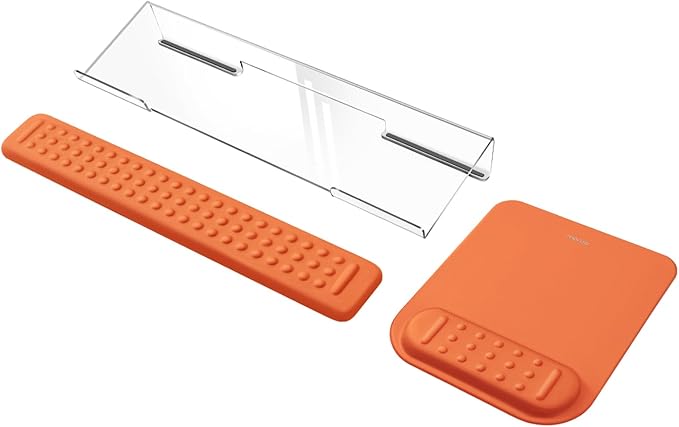 MOSISO Computer Keyboard Stand&ampWrist Rest Support for Keyboard &ampMouse Pad Set Ergonomic Massage Wrist Rest Set Easy Typing Working Acrylic Clear Stand for Office Home Cosmic Orange