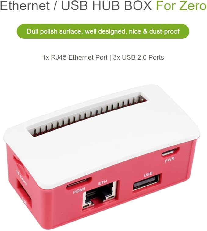 waveshare Ethernet/USB HUB HAT B with Box ABS Case for Raspberry Pi Zero/Zero W/2 W/Zero WH/2 WHPCwith 1 RJ45 10/100M Ethernet Port 3 USB Ports Compatible with USB2.0/1.1