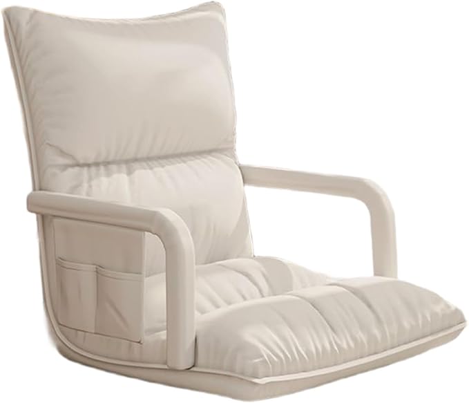 ELEFOCUS Adjustable Floor Chair with Back Support Adults Lounge Couch Folding Sofa Seat for Reading Meditating Sleeping(White)