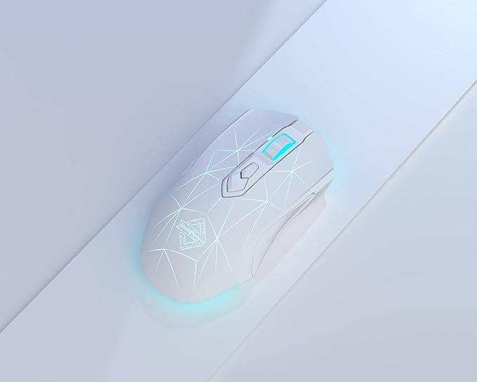 AJ52PRO Watcher 2.4G Wireless/ Bluetooth 5.0/ Wired Gaming Mouse 10000 DPI Programmable 7 Buttons Ergonomic LED Backlit USB Gamer Mice Computer Laptop PC for Windows Mac Linux OS Star White