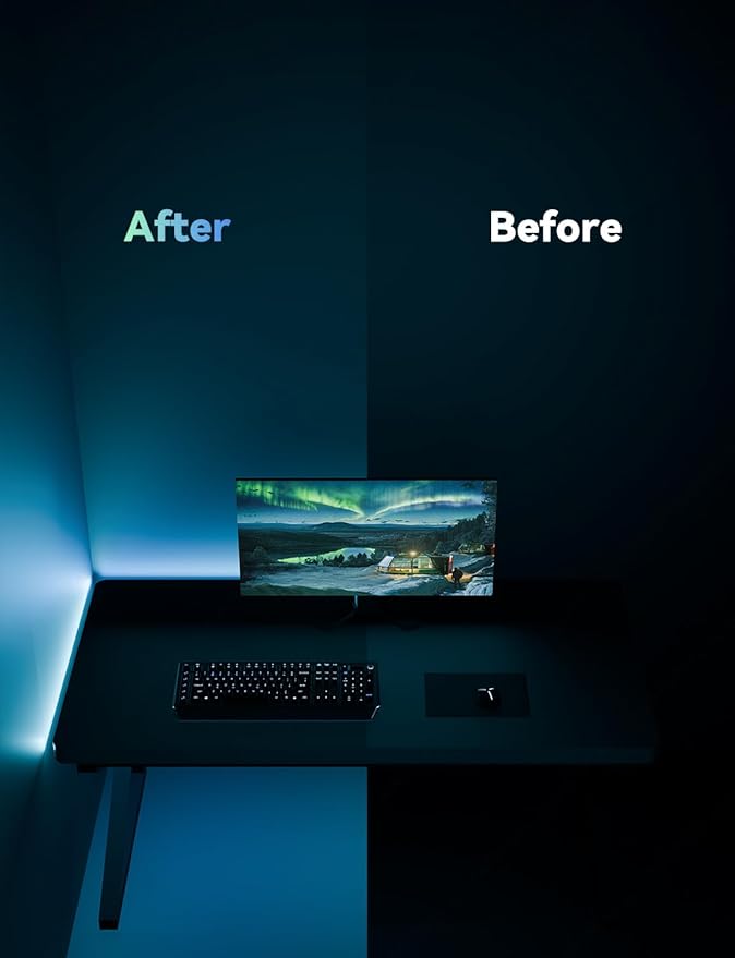 RGB Backlight for PC &amp Mac LED Strip Light Sync with Screen Color or Music Stick to The Edge of Your Desk LEDs for Desk Gaming USB Port Software Control 7.88ft / 2.4m