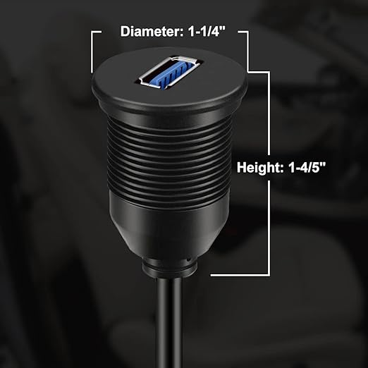 BATIGE Single Port USB 3.0 Male to Female AUX Car Mount Flush Cable Waterproof Extension for Car Truck Boat Motorcycle Dashboard Panel - 3ft 5 Pack