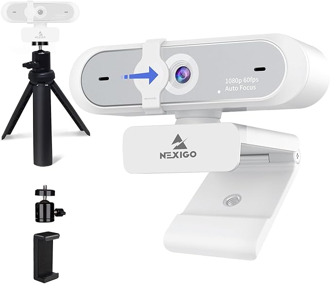 NexiGo 1080P Webcam Kits N660P (Gen 2) 1080P 60FPS Webcam with Software Control Dual Microphone &amp Cover Autofocus Lightweight Mini Tripod for OBS/Zoom/Skype/FaceTime/Teams/Twitch