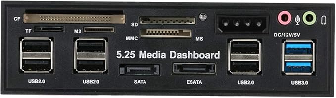 Multi-Function USB 3.0 Hub eSATA SATA Port Internal Card Reader PC Dashboard Media Front Panel Audio for SD MS CF TF M2 MMC Memory Cards Fits 5.25
