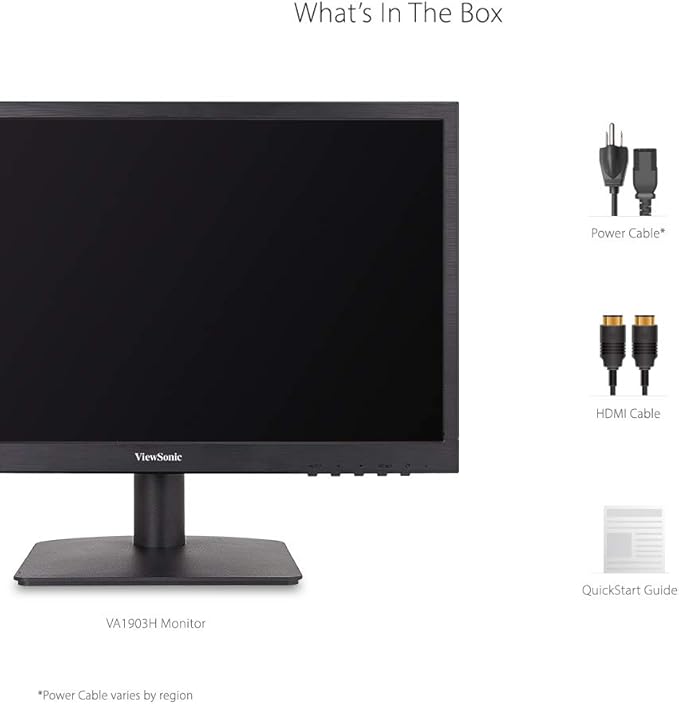 ViewSonic VA1903H 19-Inch WXGA 1366x768p 16:9 Widescreen Monitor with Enhanced View Comfort Custom ViewModes and HDMI for Home and Office